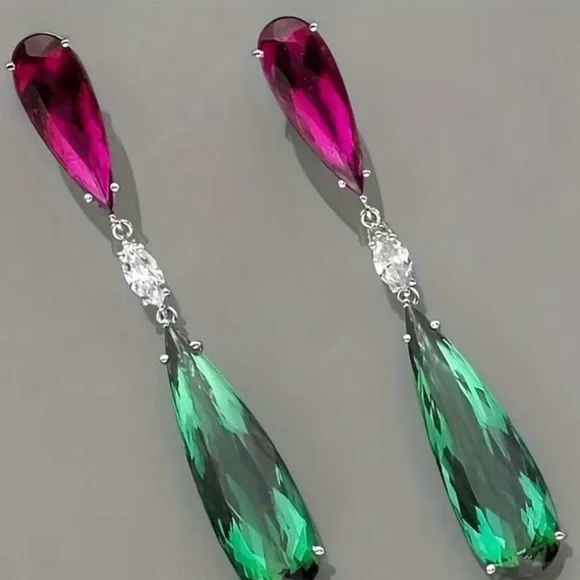 Elegant Pink and Green Drop Earrings - Picture 3 of 4